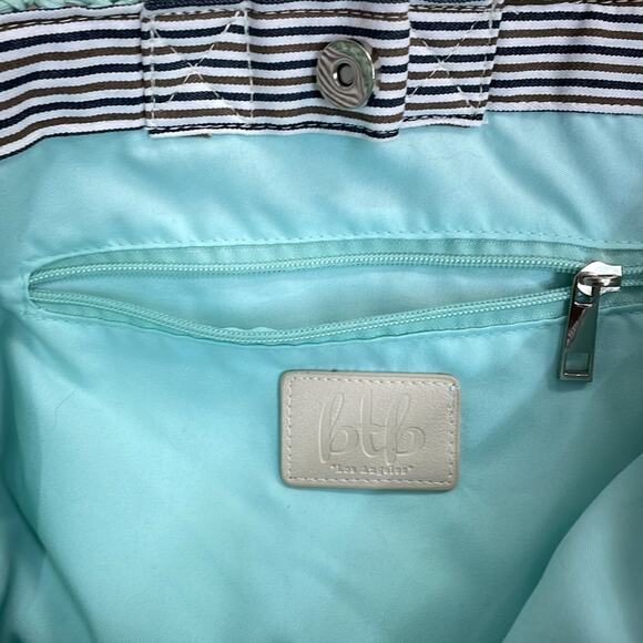 btb Blue Riley Straw Pom Pom Shoulder Tote Bag - Picture 3 of 5